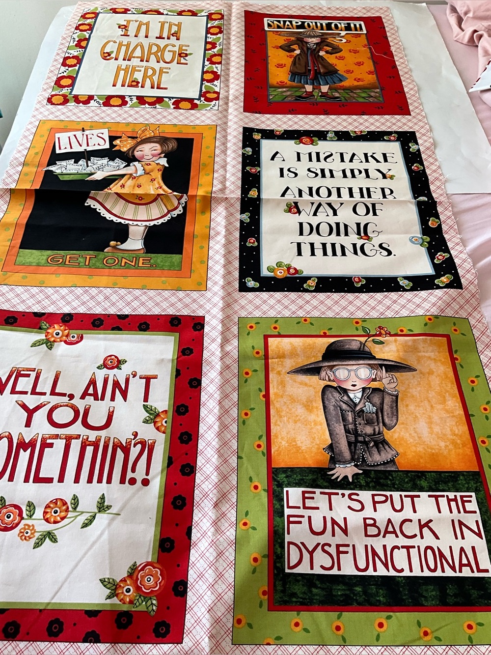 Mary Engelbreit Attitude Girls For Moda Quilt Fabric Panel Blocks Unfinished